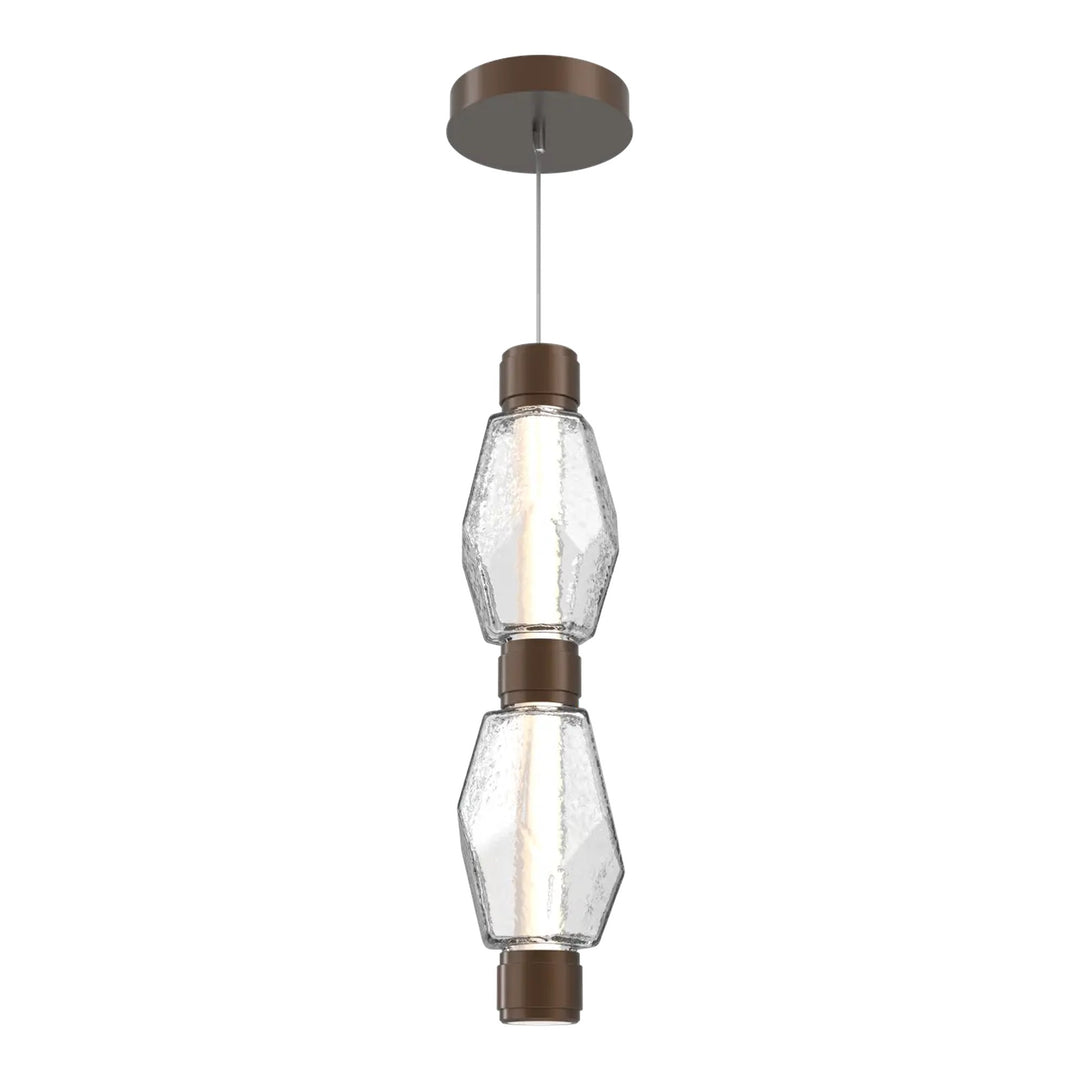 Gem Mandrel Double Pendant by Hammerton Studio in Burnished Bronze with Clear glass