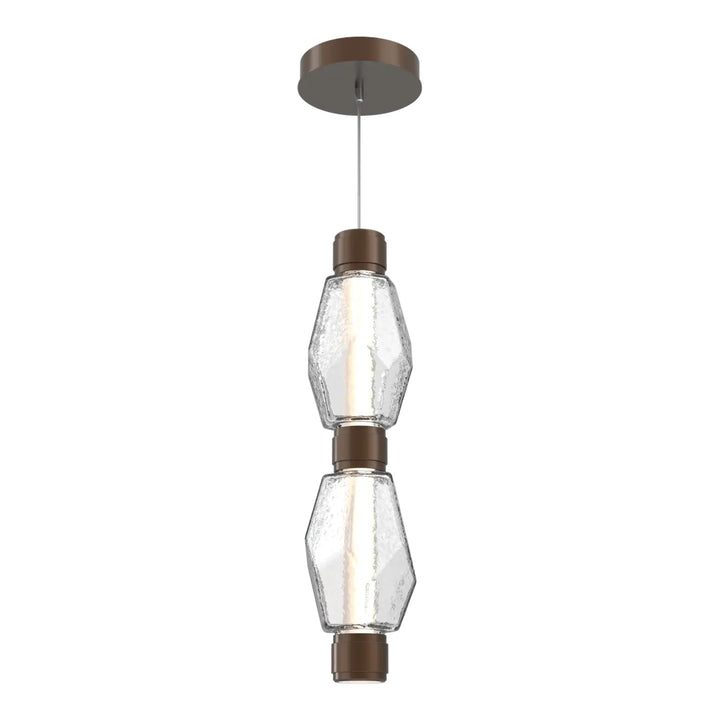 Gem Mandrel Double Pendant by Hammerton Studio in Burnished Bronze with Clear glass