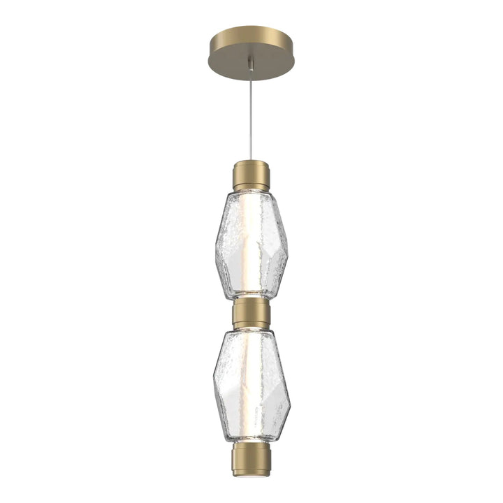 Gem Mandrel Double Pendant by Hammerton Studio in Gilded Brass with Clear glass