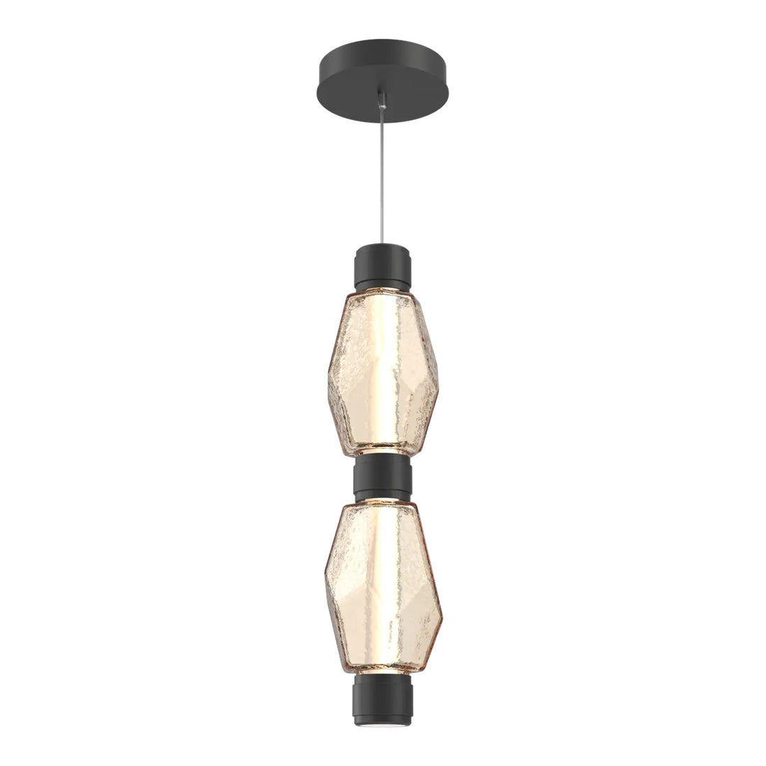 Gem Mandrel Double Pendant by Hammerton Studio in Matte Black with Amber glass