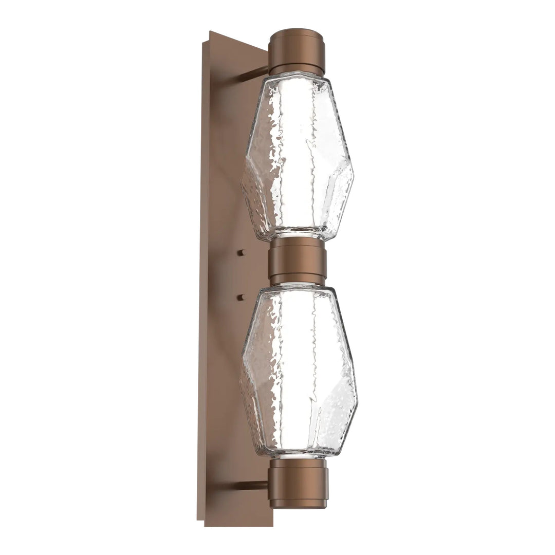 Gem Mandrel Double Sconce by Hammerton Studio in Burnished Bronze with Clear glass