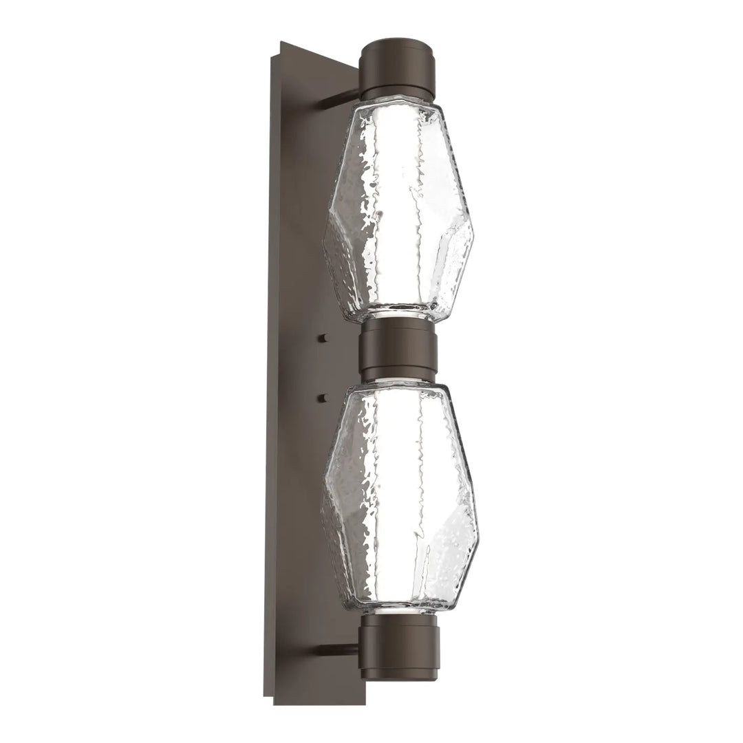 Gem Mandrel Double Sconce by Hammerton Studio in Flat Bronze with Clear glass
