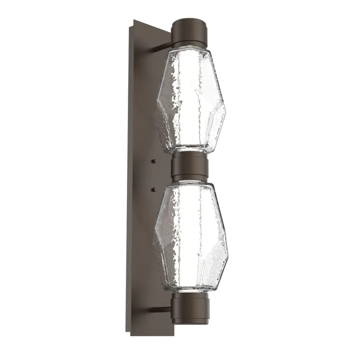 Gem Mandrel Double Sconce by Hammerton Studio in Flat Bronze with Clear glass