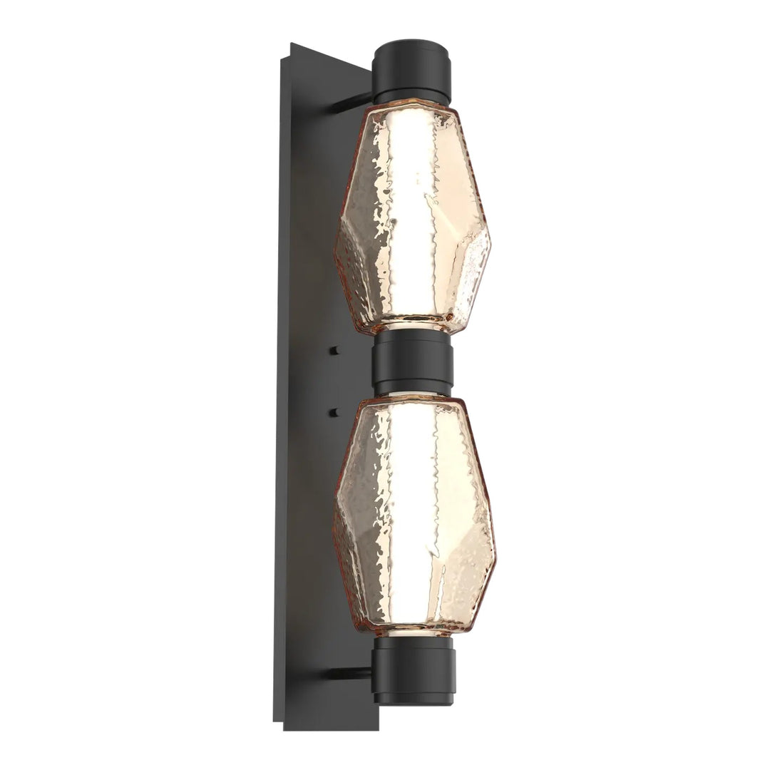 Gem Mandrel Double Sconce by Hammerton Studio in Matte Black with Amber glass