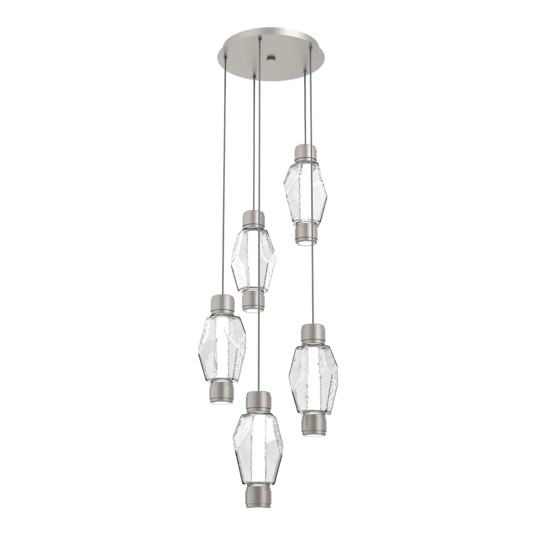 Gem Mandrel Round Pendant Chandelier by Hammerton Studio in Beige Silver with Clear glass (5 Lights)