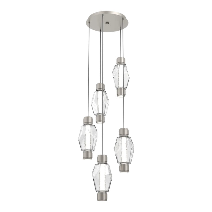 Gem Mandrel Round Pendant Chandelier by Hammerton Studio in Beige Silver with Clear glass (5 Lights)