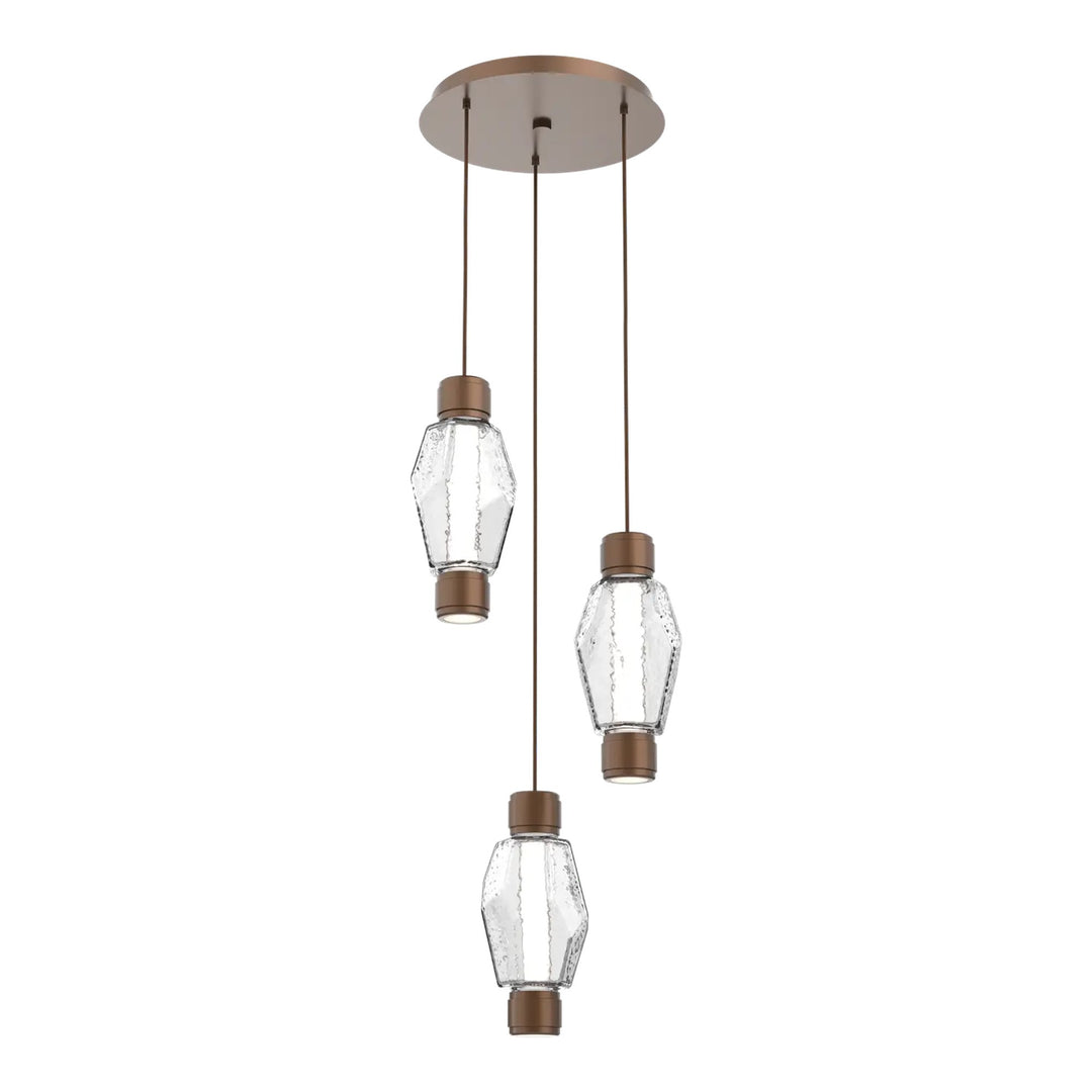 Gem Mandrel Round Pendant Chandelier by Hammerton Studio in Burnished Bronze with Clear glass (3 Lights)
