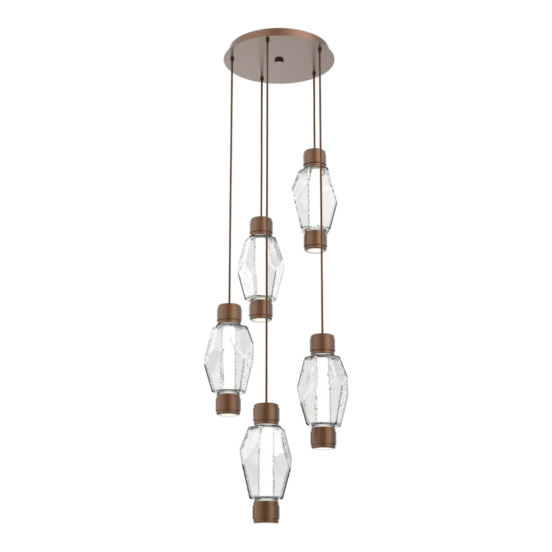 Gem Mandrel Round Pendant Chandelier by Hammerton Studio in Burnished Bronze with Clear glass (5 Lights)
