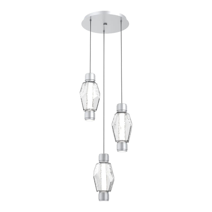 Gem Mandrel Round Pendant Chandelier by Hammerton Studio in Classic Silver with Clear glass (3 Lights)