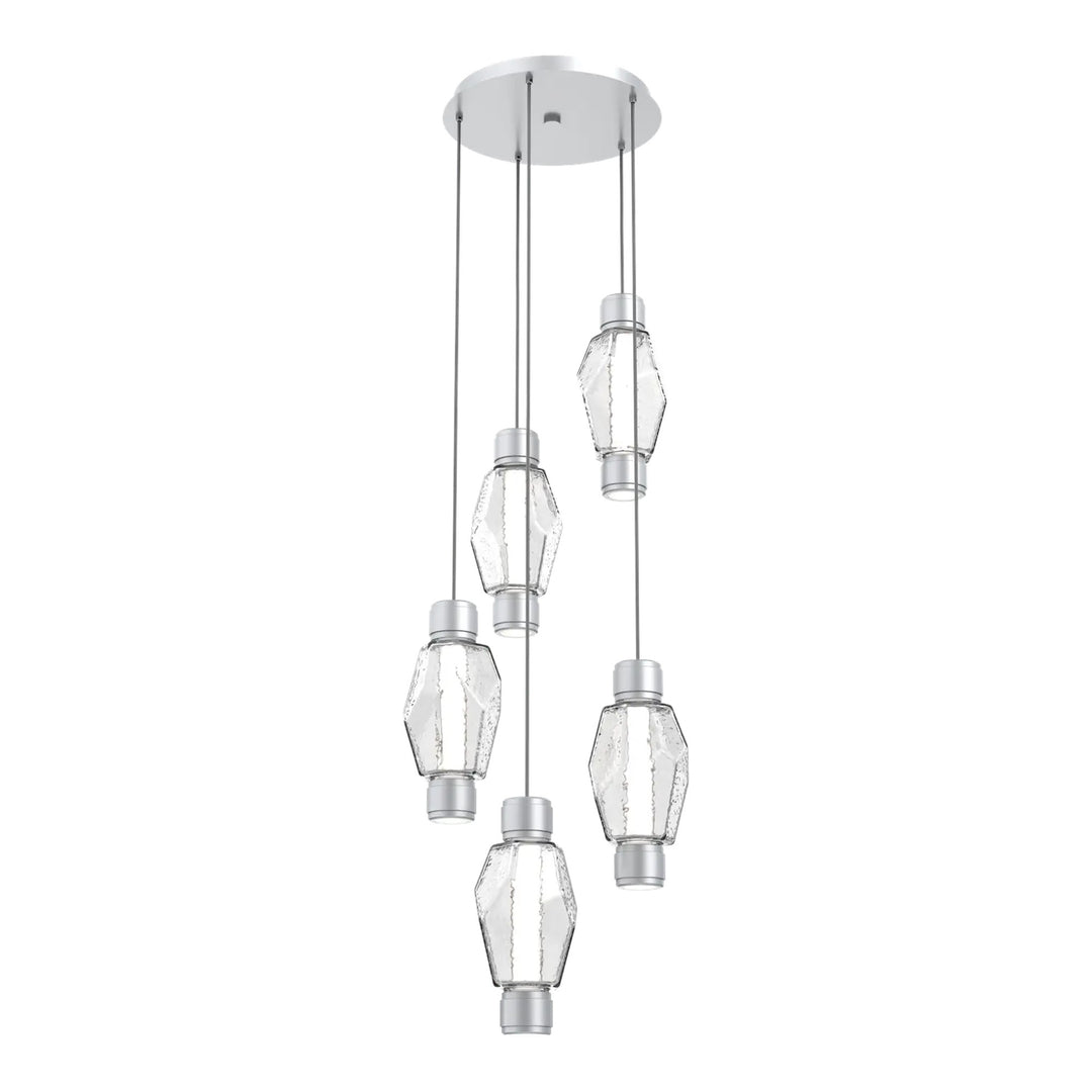 Gem Mandrel Round Pendant Chandelier by Hammerton Studio in Classic Silver with Clear glass (5 Lights)