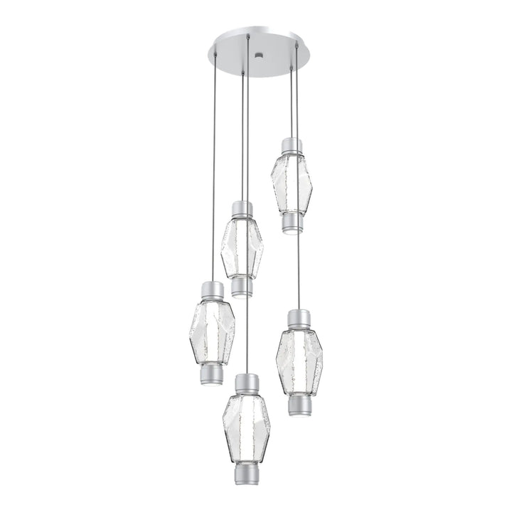 Gem Mandrel Round Pendant Chandelier by Hammerton Studio in Classic Silver with Clear glass (5 Lights)