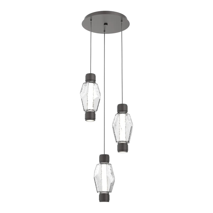 Gem Mandrel Round Pendant Chandelier by Hammerton Studio in Graphite with Clear glass (3 Lights)