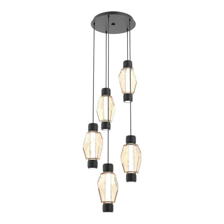 Gem Mandrel Round Pendant Chandelier by Hammerton Studio in Matte Black with Amber glass