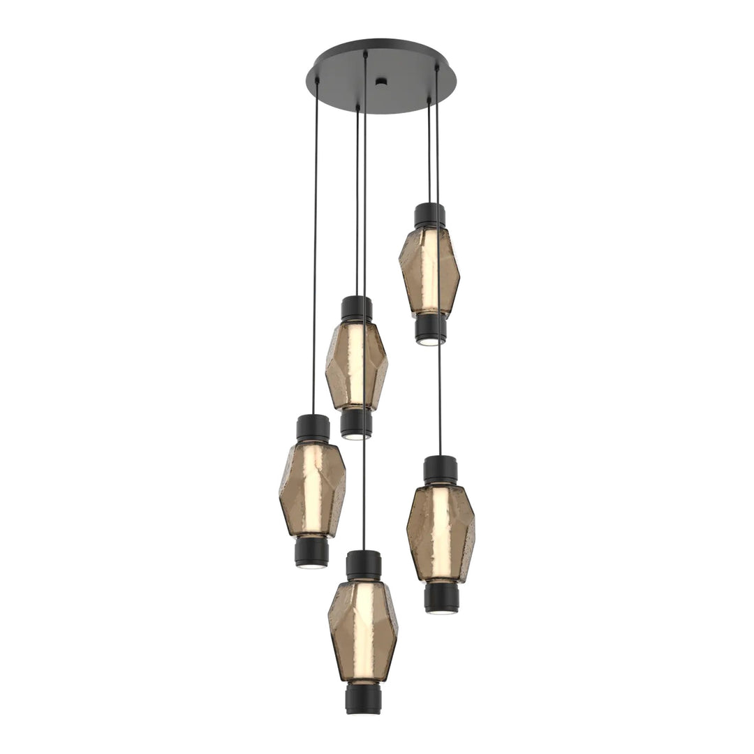 Gem Mandrel Round Pendant Chandelier by Hammerton Studio in Matte Black with Bronze glass
