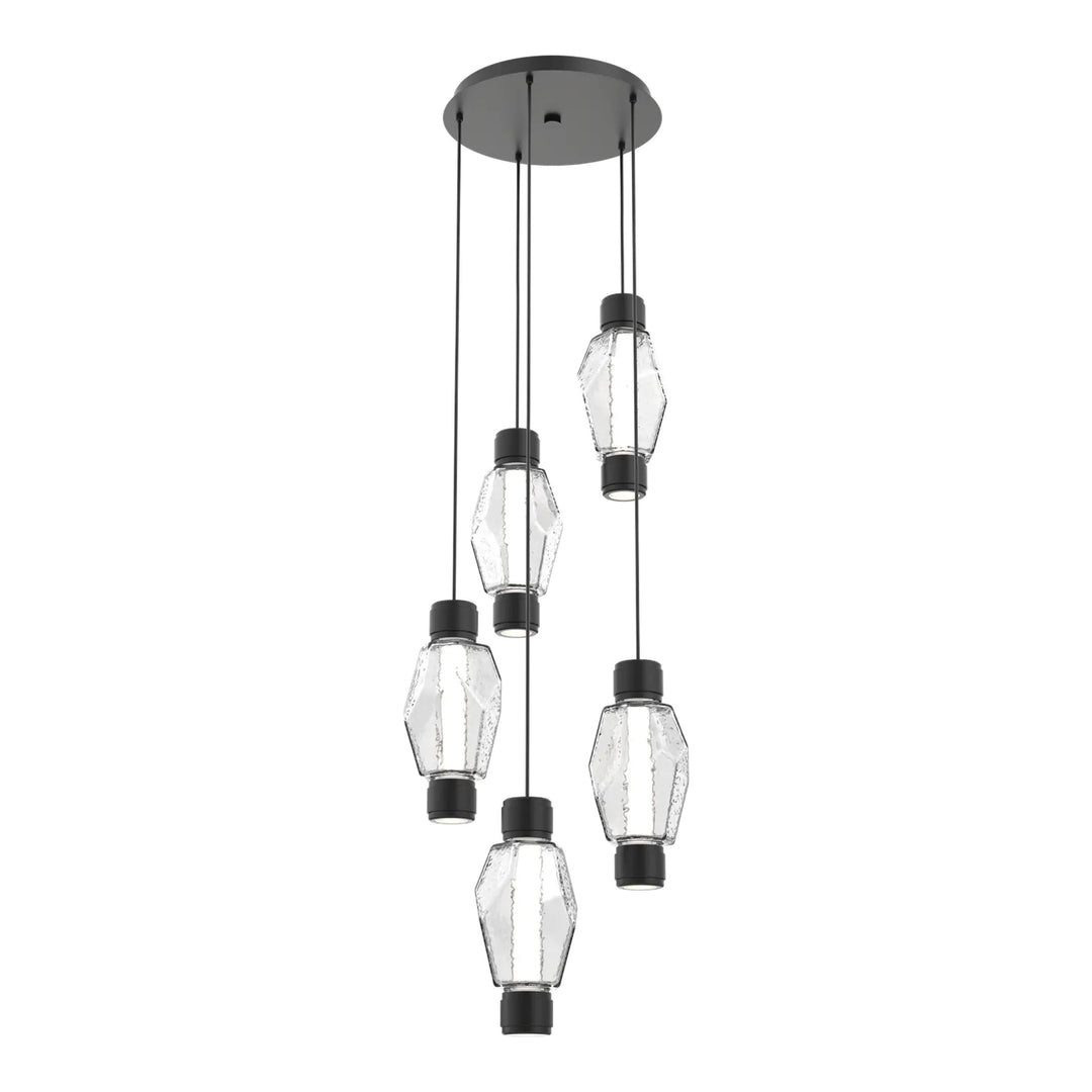 Gem Mandrel Round Pendant Chandelier by Hammerton Studio in Matte Black with Clear glass (5 Lights)