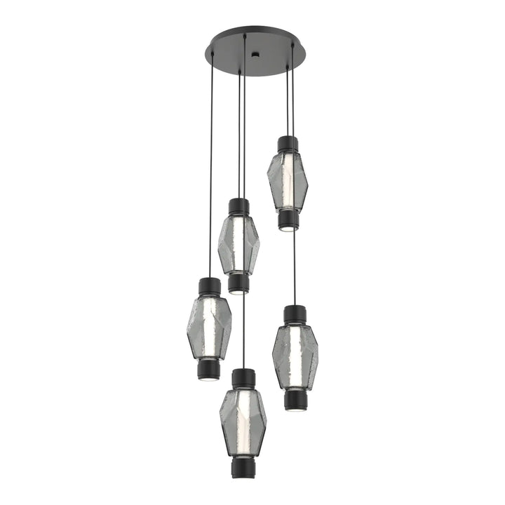 Gem Mandrel Round Pendant Chandelier by Hammerton Studio in Matte Black with Smoke glass