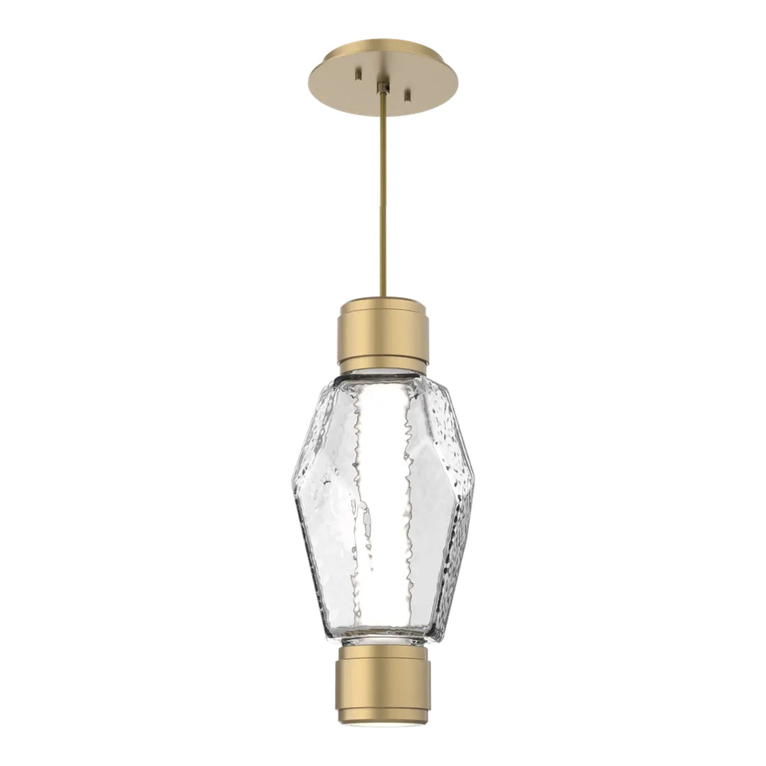 Gem Mandrel Single Pendant by Hammerton Studio in Gilded Brass with Clear glass
