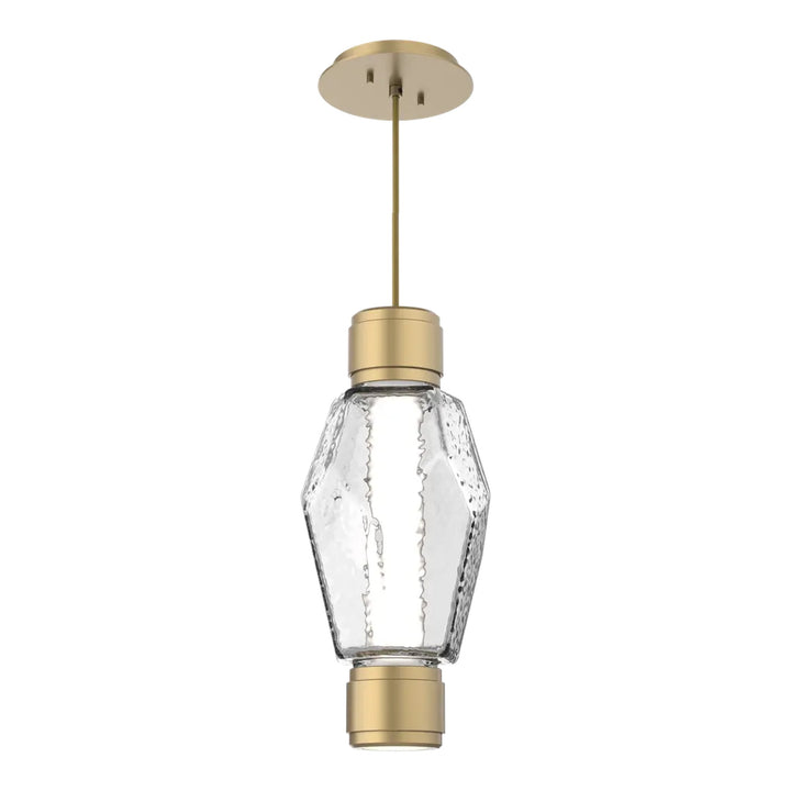 Gem Mandrel Single Pendant by Hammerton Studio in Gilded Brass with Clear glass