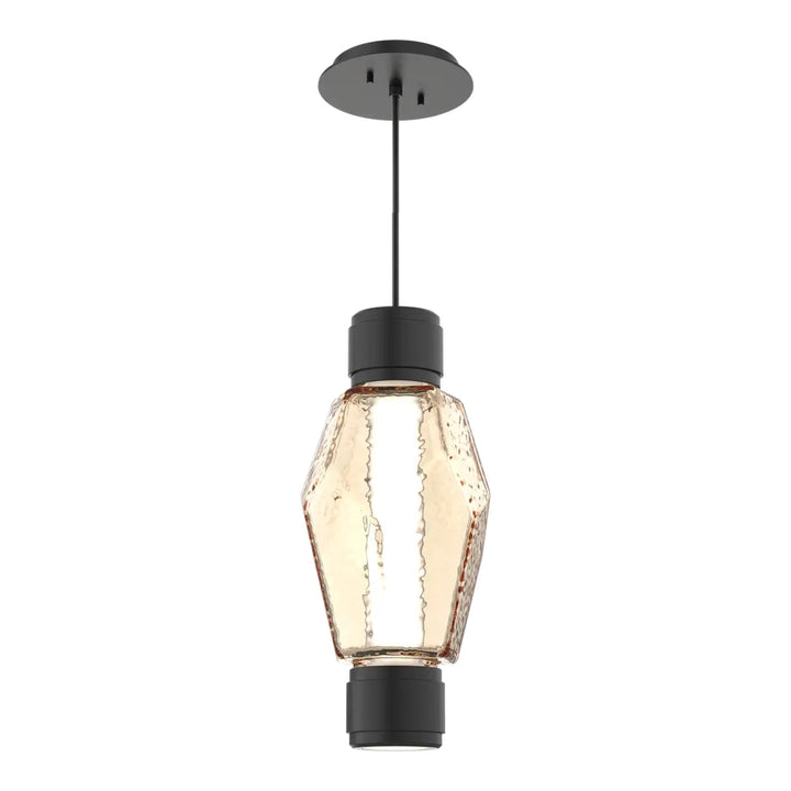 Gem Mandrel Single Pendant by Hammerton Studio in Matte Black with Amber glass