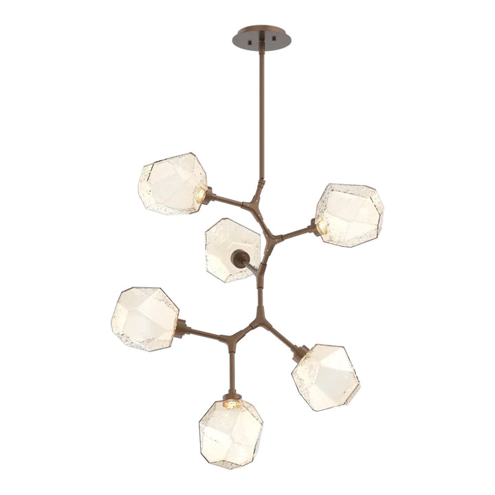 Gem Modern Vine Chandelier by Hammerton Studio in Burnished Bronze with Amber glass (6 Lights)