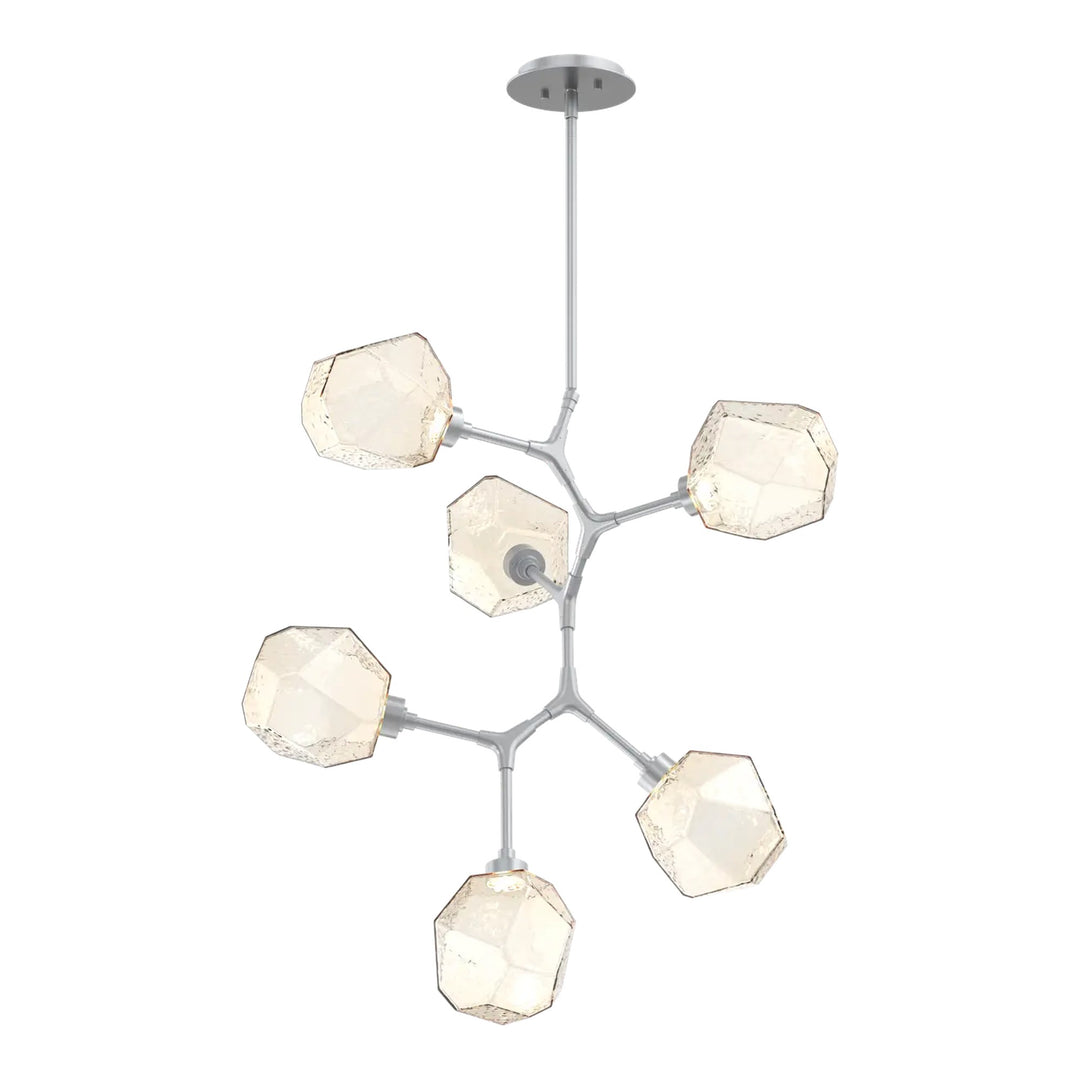 Gem Modern Vine Chandelier by Hammerton Studio in Classic Silver with Amber glass (6 Lights)