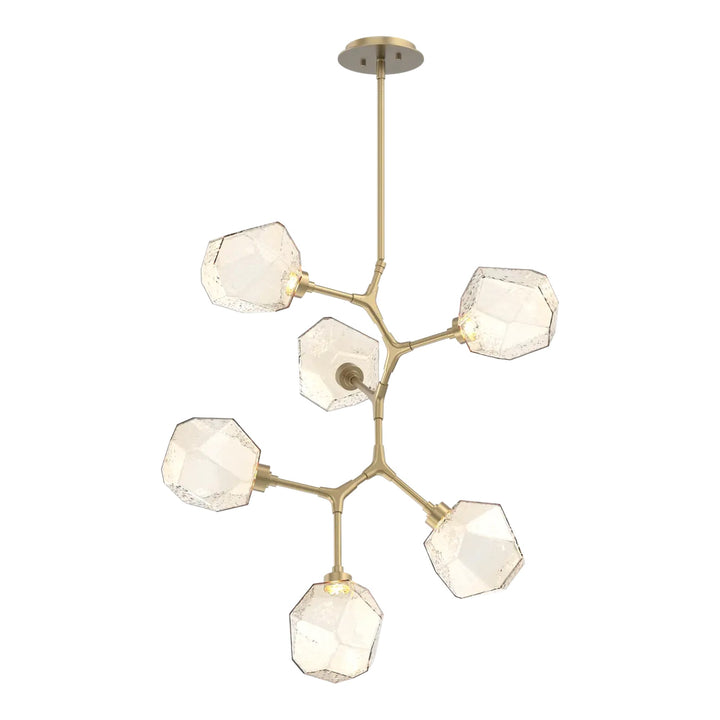 Gem Modern Vine Chandelier by Hammerton Studio in Gilded Brass with Amber glass (6 Lights)