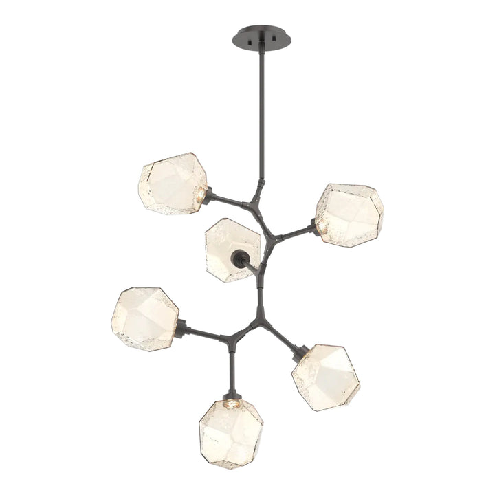 Gem Modern Vine Chandelier by Hammerton Studio in Graphite with Amber glass (6 Lights)