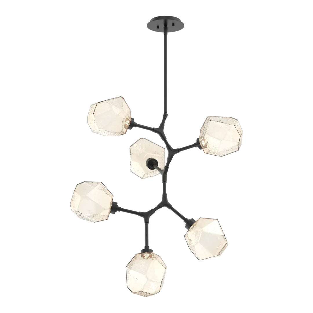 Gem Modern Vine Chandelier by Hammerton Studio in Matte Black with Amber glass (6 Lights)