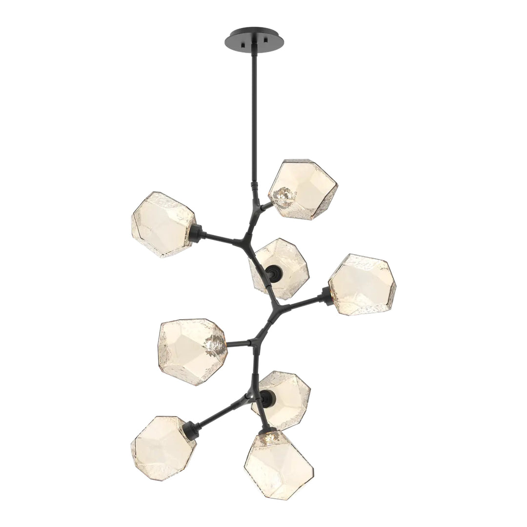 Gem Modern Vine Chandelier by Hammerton Studio in Matte Black with Amber glass (8 Lights)