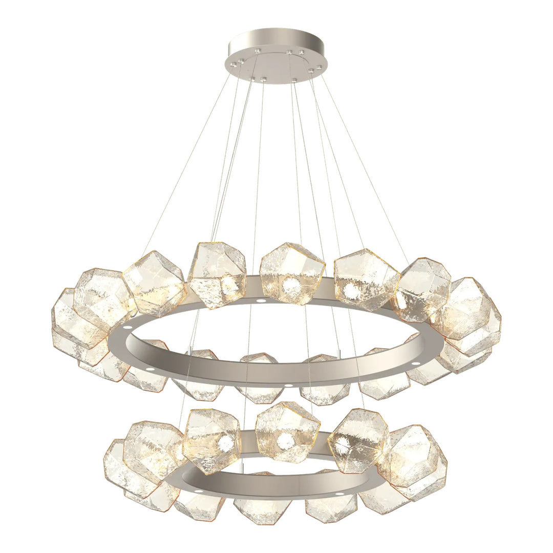 Gem Radial Ring Chandelier by Hammerton Studio in Beige Silver with Amber glass (Two-Tier)