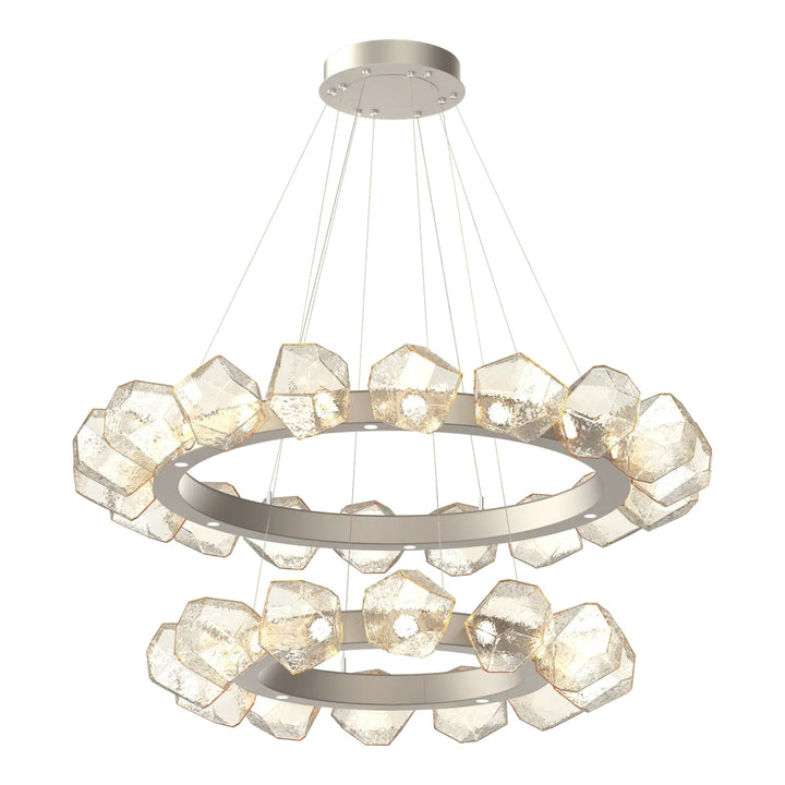 Gem Radial Ring Chandelier by Hammerton Studio in Beige Silver with Amber glass (Two-Tier)