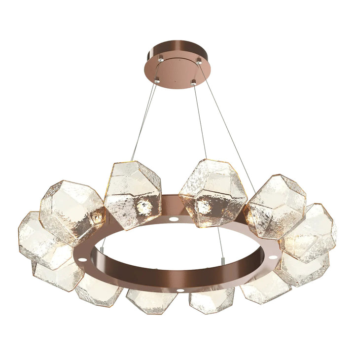 Gem Radial Ring Chandelier by Hammerton Studio in Burnished Bronze with Amber glass (Medium)