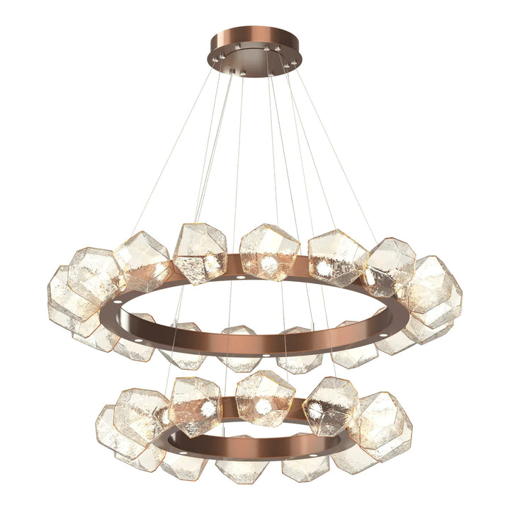 Gem Radial Ring Chandelier by Hammerton Studio in Burnished Bronze with Amber glass (Two-Tier)
