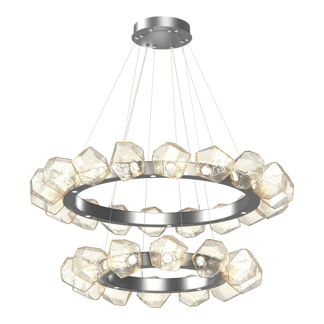 Gem Radial Ring Chandelier by Hammerton Studio in Classic Silver with Amber glass (Two-Tier)
