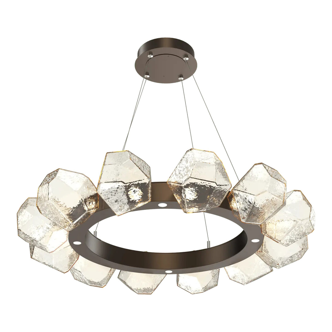Gem Radial Ring Chandelier by Hammerton Studio in Flat Bronze with Amber glass (Medium)
