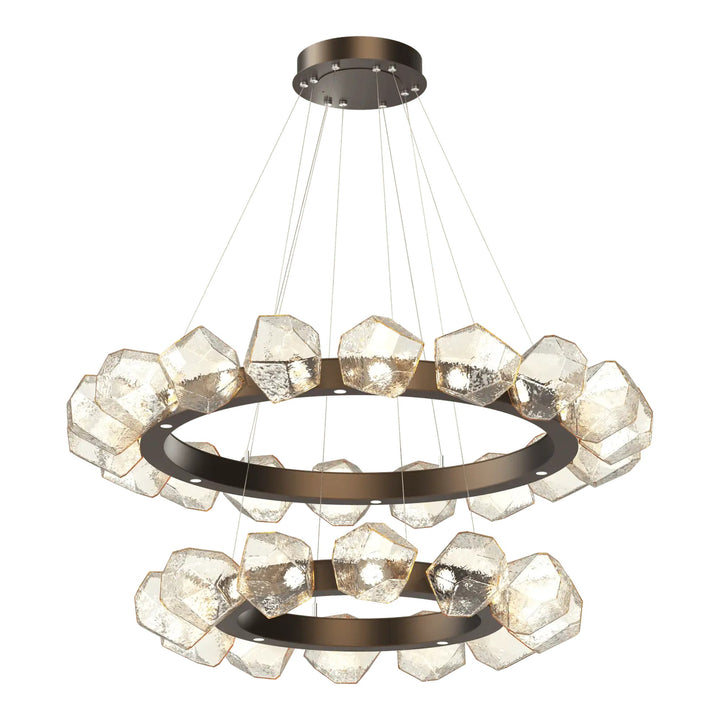 Gem Radial Ring Chandelier by Hammerton Studio in Flat Bronze with Amber glass (Two-Tier)