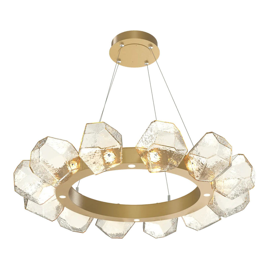 Gem Radial Ring Chandelier by Hammerton Studio in Gilded Brass with Amber glass (Medium)