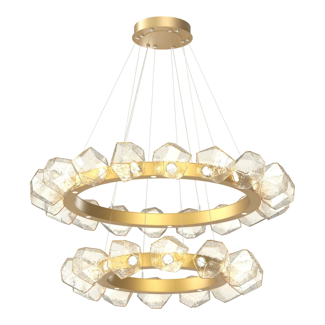 Gem Radial Ring Chandelier by Hammerton Studio in Gilded Brass with Amber glass (Two-Tier)
