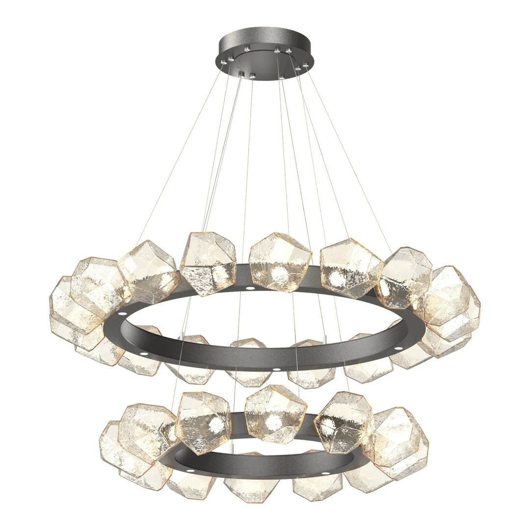 Gem Radial Ring Chandelier by Hammerton Studio in Graphite with Amber glass (Two-Tier)