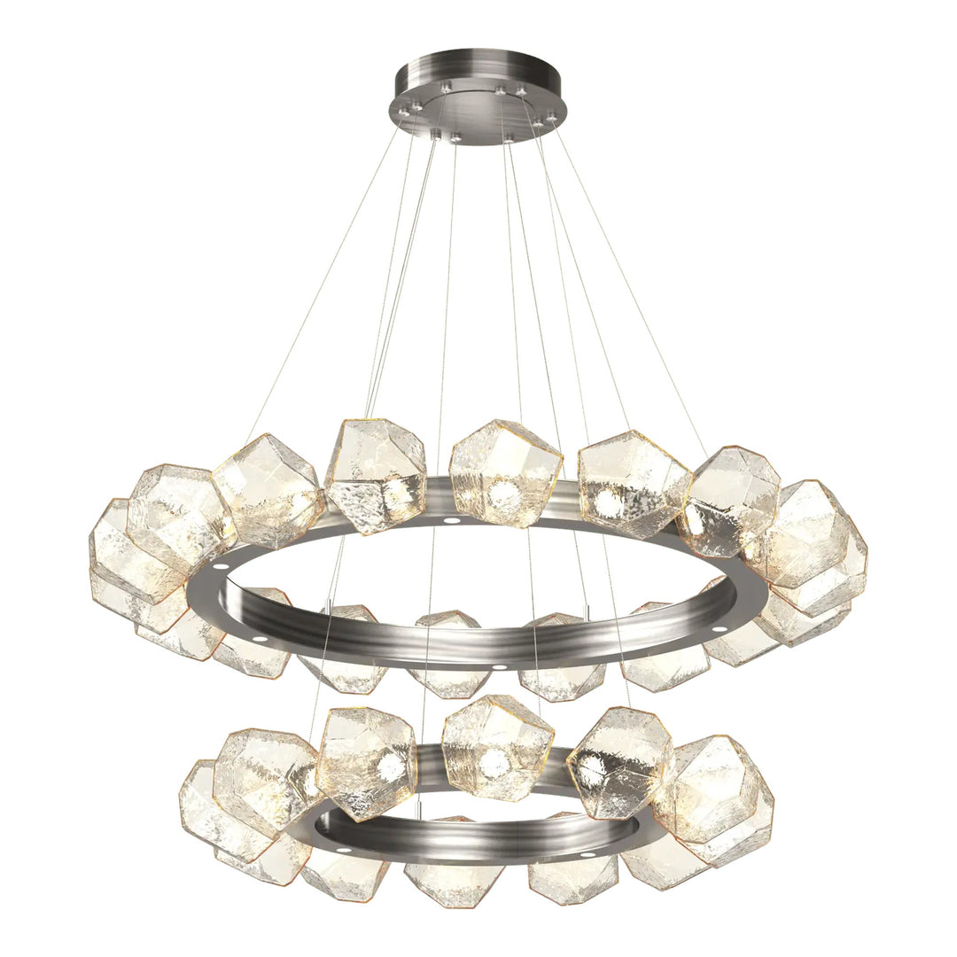 Gem Radial Ring Chandelier by Hammerton Studio in Gunmetal with Amber glass (Two-Tier)