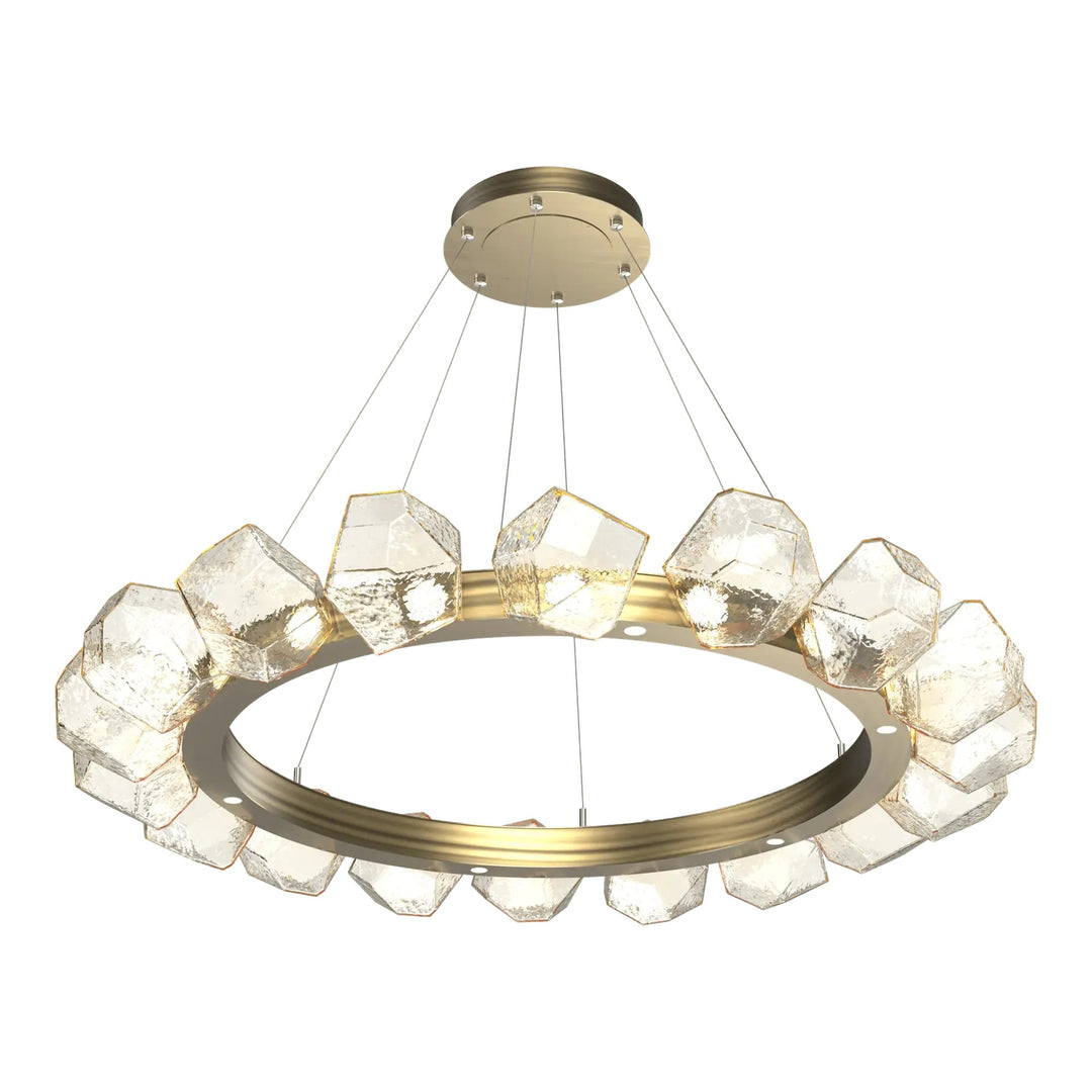 Gem Radial Ring Chandelier by Hammerton Studio in Heritage Brass with Amber glass (Large)