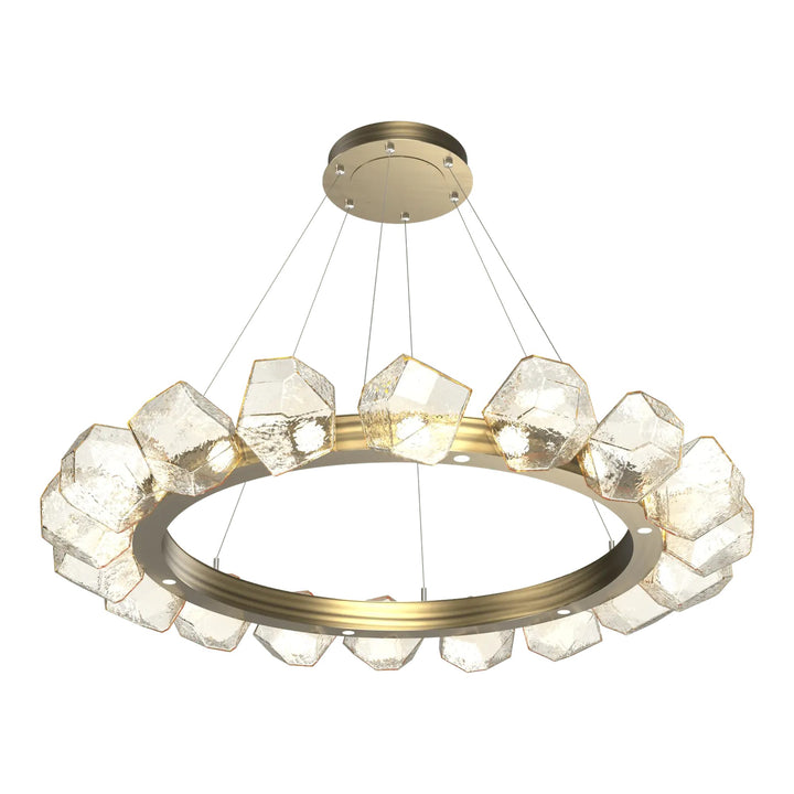 Gem Radial Ring Chandelier by Hammerton Studio in Heritage Brass with Amber glass (Large)