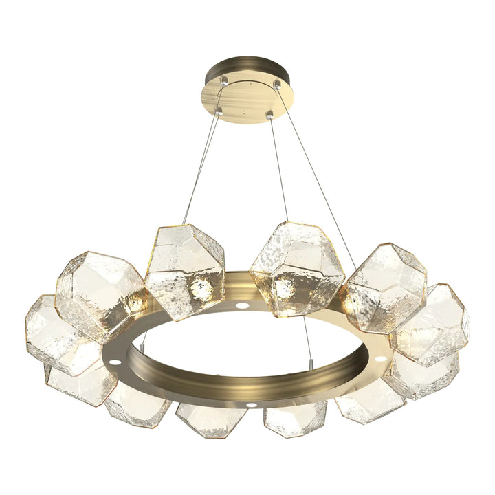 Gem Radial Ring Chandelier by Hammerton Studio in Heritage Brass with Amber glass (Medium)