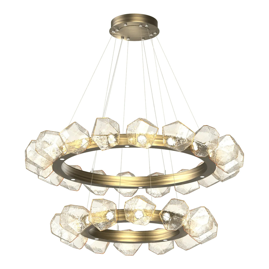 Gem Radial Ring Chandelier by Hammerton Studio in Heritage Brass with Amber glass (Two-Tier)