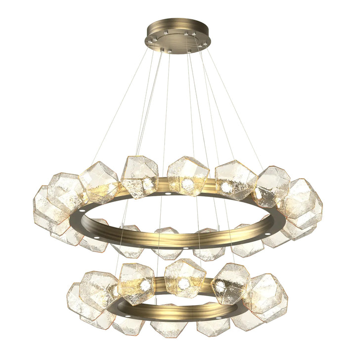 Gem Radial Ring Chandelier by Hammerton Studio in Heritage Brass with Amber glass (Two-Tier)