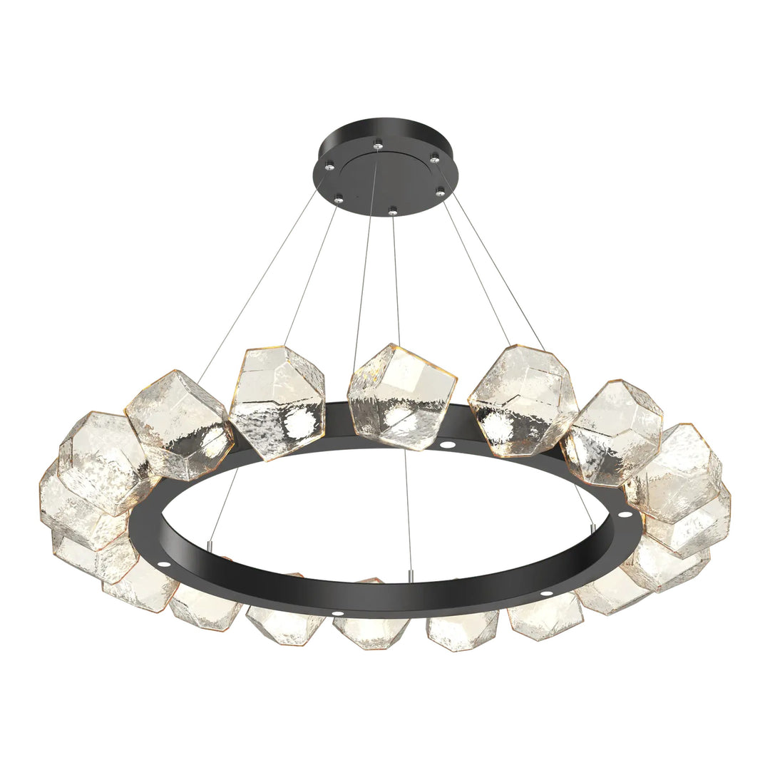 Gem Radial Ring Chandelier by Hammerton Studio in Matte Black with Amber glass (Large)