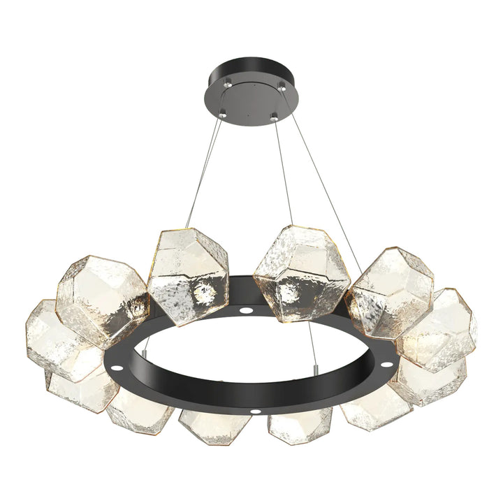 Gem Radial Ring Chandelier by Hammerton Studio in Matte Black with Amber glass (Medium)