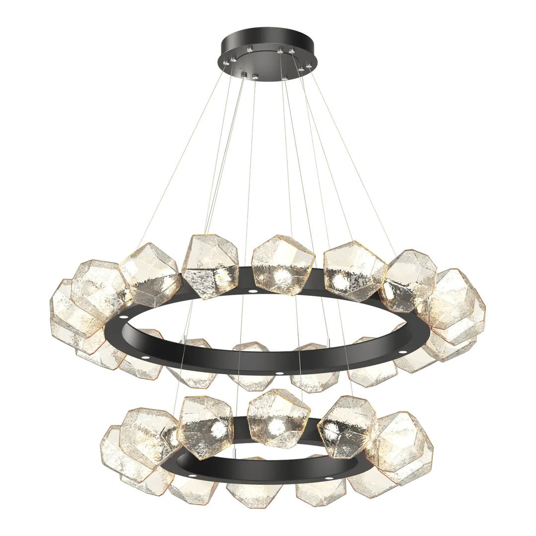 Gem Radial Ring Chandelier by Hammerton Studio in Matte Black with Amber glass (Two-Tier)