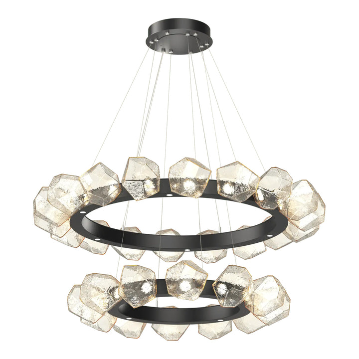 Gem Radial Ring Chandelier by Hammerton Studio in Matte Black with Amber glass (Two-Tier)