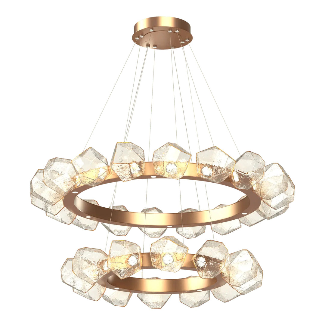 Gem Radial Ring Chandelier by Hammerton Studio in Novel Brass with Amber glass (Two-Tier)